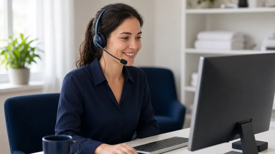 Live remote front desk agent connecting with a hotel guest by video