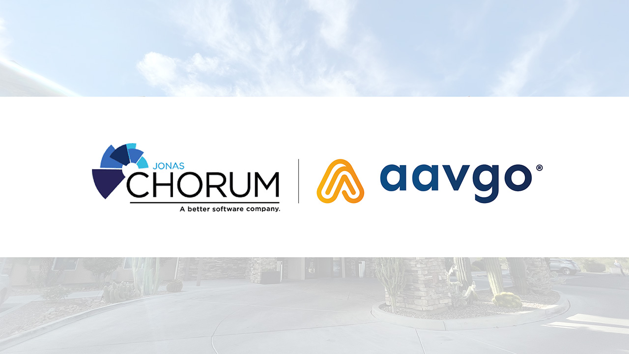 Aavgo and Jonas Chorum logos side by side on a blue background