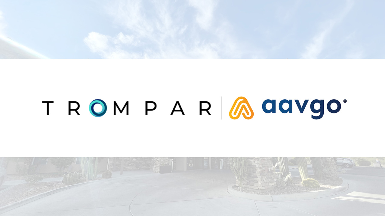 Aavgo and TROMPAR logos side by side representing their partnership for hotel technology solutions.